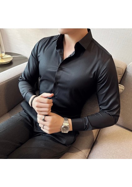 Özel Tasarım Pamuk Saten Slim Fit Şık Özel Davet Gece Business Erkek Gömlek