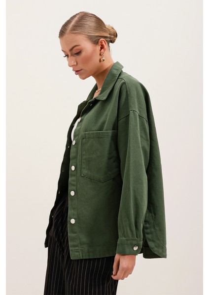 20192 Oversize Gabardin Gömlek Ceket - Haki