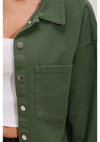 20192 Oversize Gabardin Gömlek Ceket - Haki