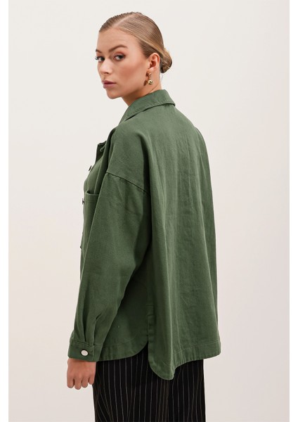 20192 Oversize Gabardin Gömlek Ceket - Haki