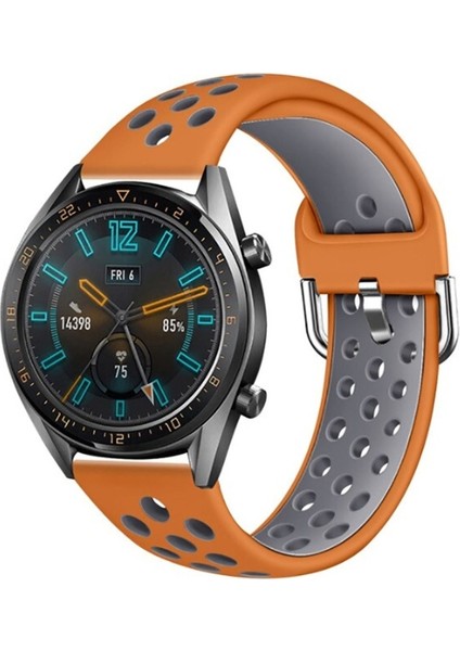 Amazfit Gtr 3 / Gtr 3 Pro Uyumlu Kordon Silikon Nike Delikli Metal Tokalı Kayış, Turuncu - Gri