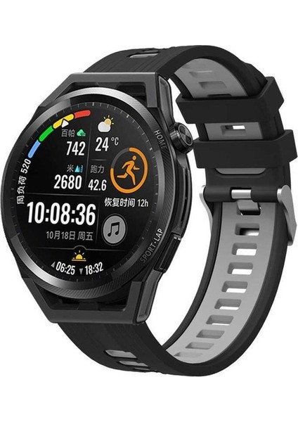 Amazfit Gtr Uyumlu Kordon Silikon Çift Renkli Spor Esnek Yumuşak Kayış, Siyah-Gri