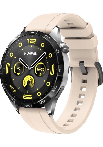 Amazfit Gtr Uyumlu Kordon Silikon Metal Tokalı Şeritli Kayış, Starlight