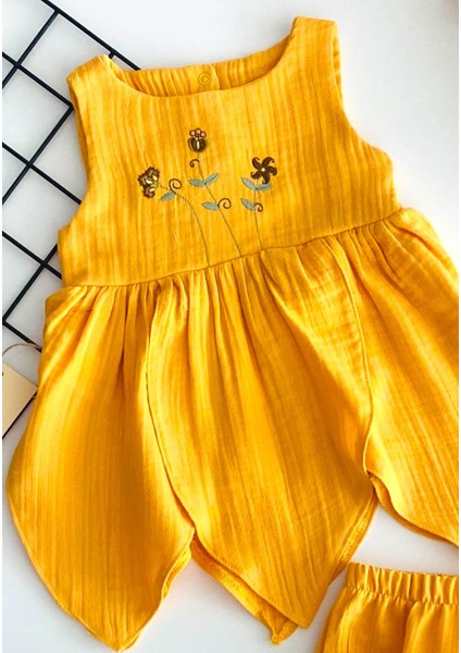 Neşeli Bebekler Kilotlu Nakışlı Desen Peri Elbise Sarı fiyatları