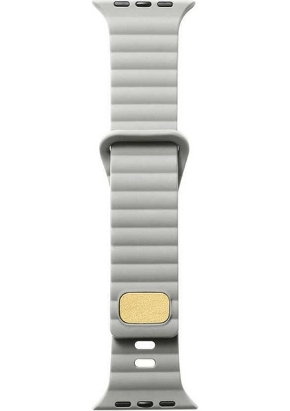 Apple Watch 2/3/Ultra Uyumlu Kordon Silikon Metal Tokalı Kayış, Krem