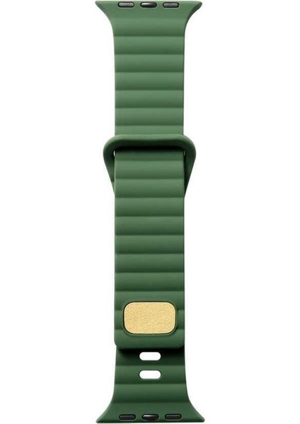 Apple Watch 2/3/Ultra Uyumlu Kordon Silikon Metal Tokalı Kayış, Koyu Yeş