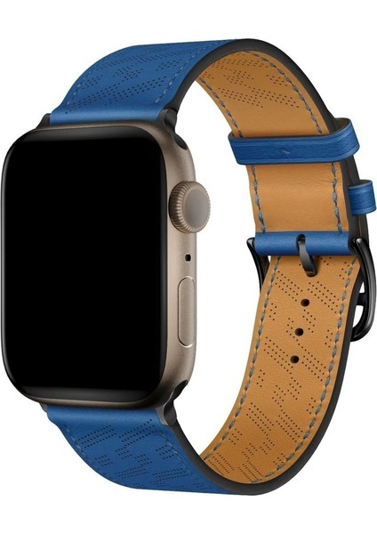 Apple Watch 2/3/4/5/6/7/8 Se 38-40-Uyumlu Kordon Deri Metal Tokalı Luxury Şık Kayış, Mavi