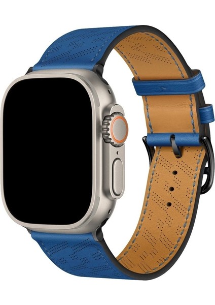 Apple Watch 2/3/4/5/6/7/8 Se 38-40-Uyumlu Kordon Deri Metal Tokalı Luxury Şık Kayış, Mavi