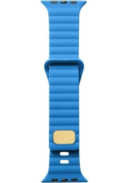 Apple Watch 2/3/4/5/6/7/8 Se 38-40-Uyumlu Kordon Silikon Baklalı Metal Tokalı Kayış, Mavi
