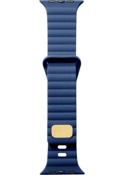 Apple Watch 2/3/4/5/6/7/8 Se 38-40-Uyumlu Kordon Silikon Baklalı Metal Tokalı Kayış, Lacivert