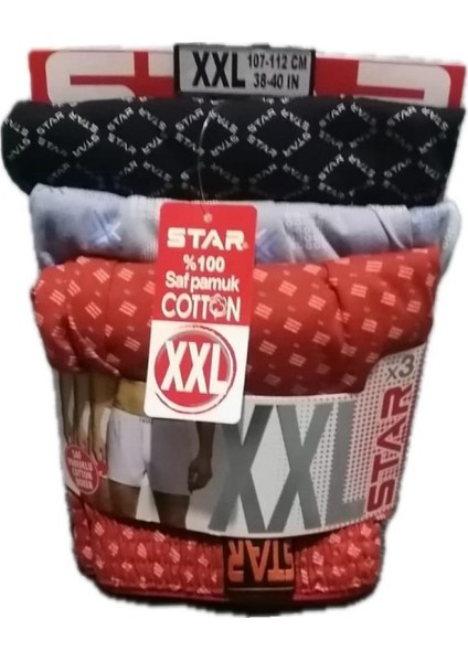 3lü Paket Erkek Saf Pamuk Penye Boxer