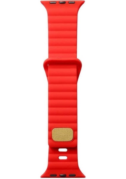 Apple Watch 2/3/Ultra Uyumlu Kordon Silikon Metal Tokalı Kayış, Kırmızı