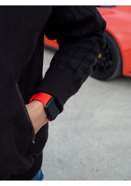 Apple Watch 2/3/Ultra Uyumlu Kordon Silikon Metal Tokalı Kayış, Kırmızı modelleri