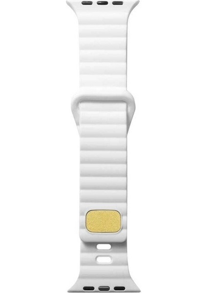 Apple Watch 2/3/Ultra Uyumlu Kordon Silikon Metal Tokalı Kayış, Beyaz