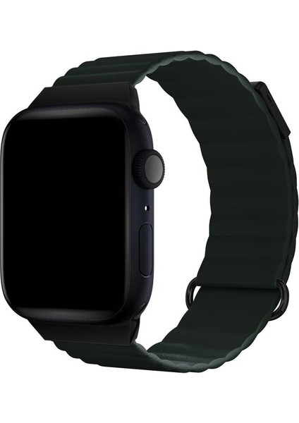Apple Watch 2/3/4/5/6/7/8 Se 38-40-Uyumlu Kordon Deri Mıknatıslı Metal Tokalı Kayış, Koyu Yeşil fiyatları
