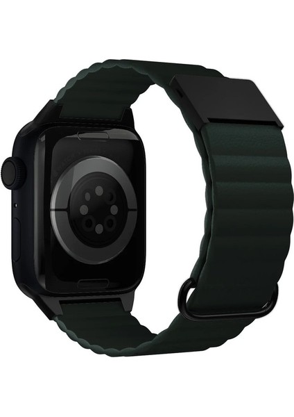 Apple Watch 2/3/4/5/6/7/8 Se 38-40-Uyumlu Kordon Deri Mıknatıslı Metal Tokalı Kayış, Koyu Yeşil modelleri