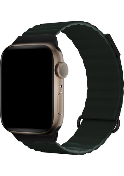 Apple Watch 2/3/4/5/6/7/8 Se 38-40-Uyumlu Kordon Deri Mıknatıslı Metal Tokalı Kayış, Koyu Yeşil indirimleri