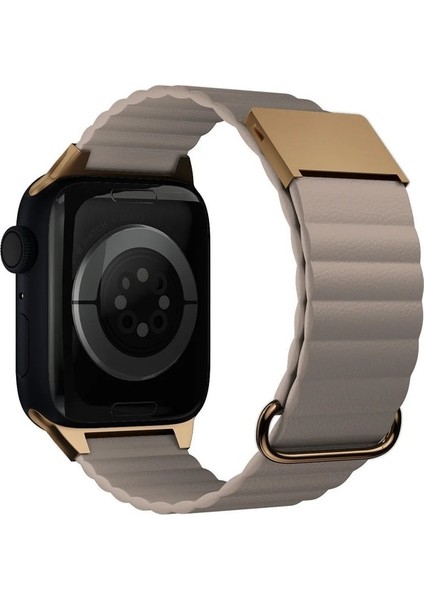 Apple Watch 2/3/4/5/6/7/8 Se 38-40-Uyumlu Kordon Deri Mıknatıslı Metal Tokalı Kayış, Krem modelleri