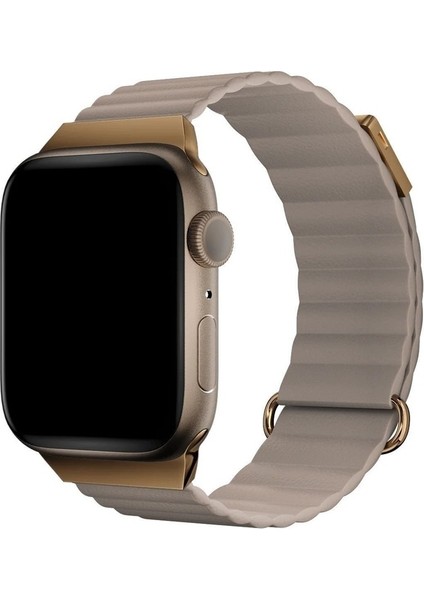 Apple Watch 2/3/4/5/6/7/8 Se 38-40-Uyumlu Kordon Deri Mıknatıslı Metal Tokalı Kayış, Krem indirimleri