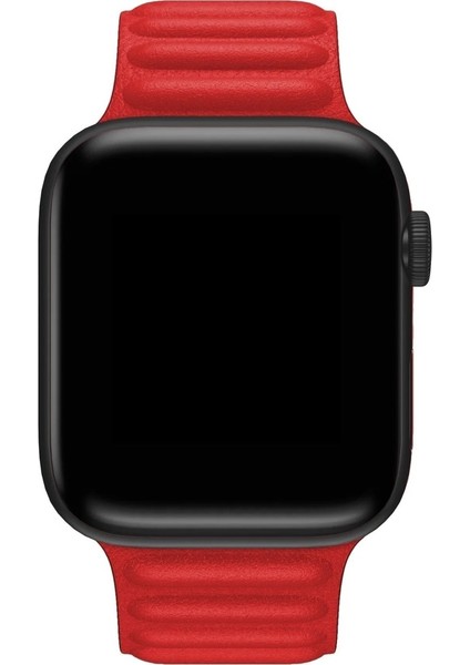 Apple Watch 2/3/Ultra Uyumlu Kordon Suni Deri Mıknatıslı Kayış, Kırmızı
