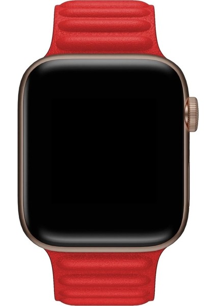 Apple Watch 2/3/Ultra Uyumlu Kordon Suni Deri Mıknatıslı Kayış, Kırmızı