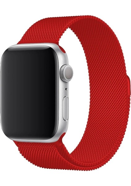 Apple Watch 2/3/4/5/6/7/8/9/se Ultra Uyumlu Kordon Hasır Metal Mıknatıs Kayış, Kırmızı fırsatları