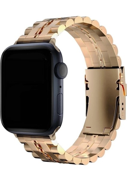 Apple Watch 3/Ultra Uyumlu Kordon Paslanmaz Metal Geçmeli Kayış, Rose Gol fırsatları