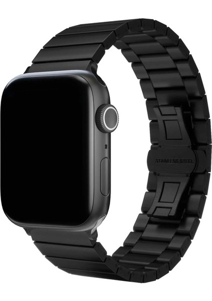 Apple Watch 3/Ultra Uyumlu Kordon Metal Paslanmaz Klipsli Kayış, Siyah