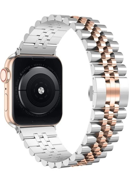 Apple Watch 2/3/Ultra Uyumlu Kordon Paslanmaz Metal Rolex Kayış, Gümüş-Ro