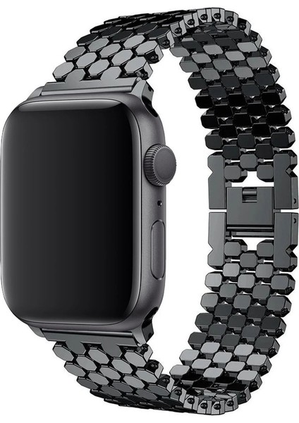 Apple Watch Seri 2/3/4/5/6/7/8 Se 38-40-Uyumlu Kordon Deri Metal Klipsli Şık Kayış, Siyah