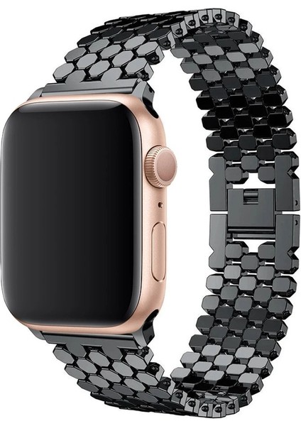Apple Watch Seri 2/3/4/5/6/7/8 Se 38-40-Uyumlu Kordon Deri Metal Klipsli Şık Kayış, Siyah modelleri