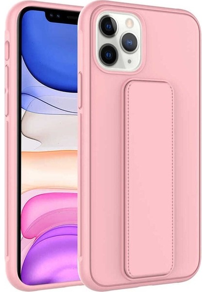 Megafox Teknoloji Apple iPhone 11 Pro Max Uyumlu Kılıf Qstand Kapak, Pembe