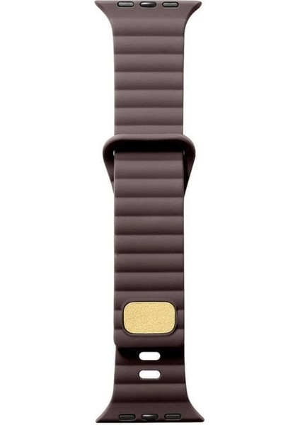 Apple Watch 2/3/Ultra Uyumlu Kordon Silikon Metal Tokalı Kayış, Kahveren