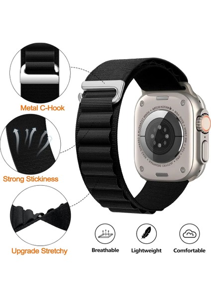 Apple Watch 3/42-44- Uyumlu Kordon Alpine Loop Örgü Işlemeli Kumaş Kayış, Midnight