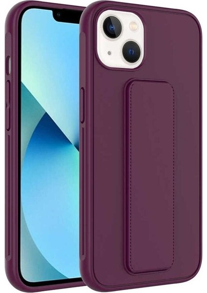 Apple iPhone 13 Uyumlu Kılıf Qstand Kapak, Mürdüm