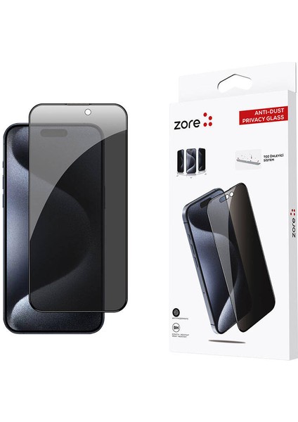 Apple iPhone 15 Pro Max Uyumlu Anti-Dust Privacy Temperli Ekran Koruyucu