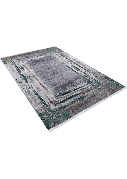 Antrasit Dijital Baskılı Makinede Yıkanabilir Kaymaz Taban Saçaklı Halı Ha241 indirimleri