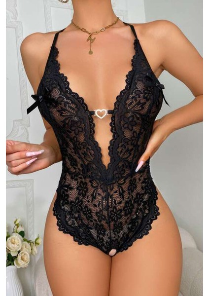 For Dreams Siyah Göğüs Dekolteli Mini Gecelik 8459 S fırsatları