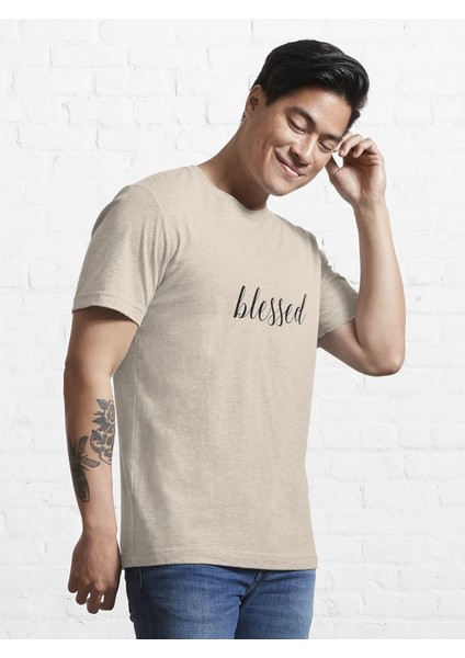 Blessed Baskılı Bisiklet Yaka T-Shirt