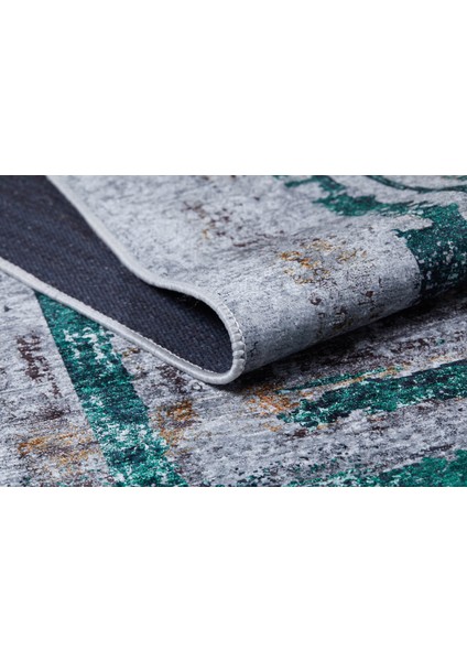 Antrasit Dijital Baskılı Makinede Yıkanabilir Kaymaz Taban Saçaklı Halı Ha241 modelleri