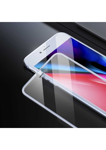 Apple iPhone 8 Plus Uyumlu Anti-Dust Glass Temperli Ekran Koruyucu, Beyaz