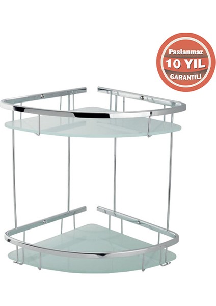 Paslanmaz Pirinç Karmina 2’li 22X22 cm Camlı Şampuanlık Süngerlik Köşelik