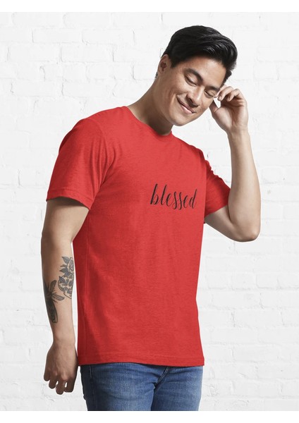 Blessed Baskılı Bisiklet Yaka T-Shirt