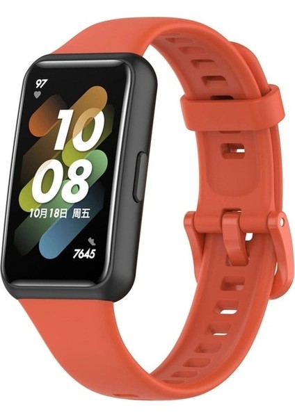 Huawei Band 7 Uyumlu Kordon Silikon Esnek Soft Yüzey Klipsli Yumuşak Spor Kayış, Turuncu