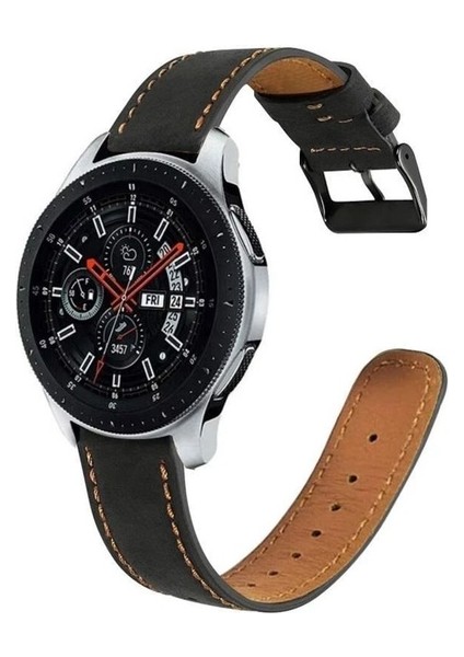 Huawei Gt2 / Gt2 Pro Uyumlu Kordon Deri Dikişli Metal Klipsli Kayış, Siyah