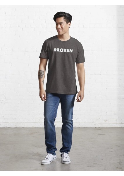 Broken Baskılı Bisiklet Yaka T-Shirt