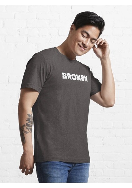 Broken Baskılı Bisiklet Yaka T-Shirt