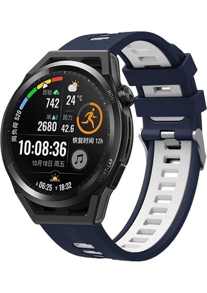 Huawei Gt2 / Gt2 Pro Uyumlu Kordon Silikon Çift Renkli Spor Esnek Kayış, Lacivert