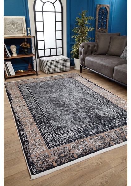 Gri Salon&yolluk Dijital Baskılı Makinede Yıkanabilir Kaymaz Taban Saçaklı Halı HA409 fiyatları