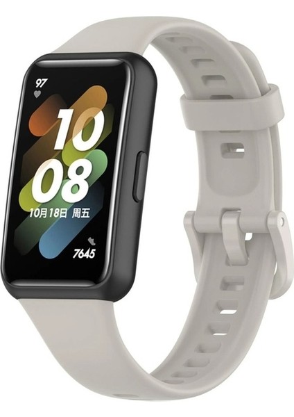 Huawei Band 7 Uyumlu Kordon Silikon Esnek Soft Yüzey Klipsli Yumuşak Spor Kayış, Gri